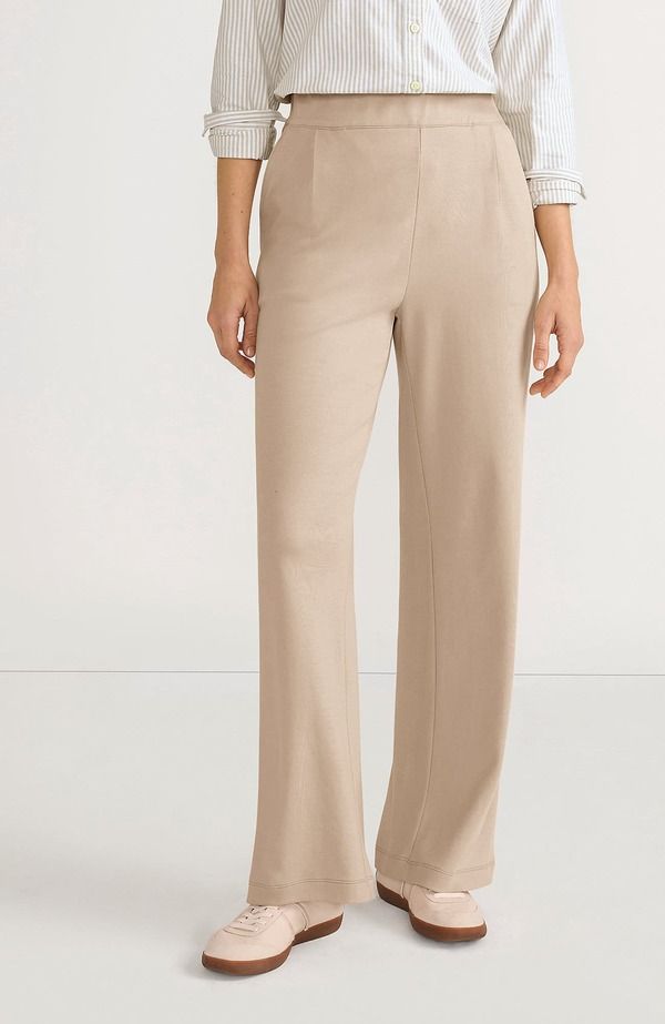 ランズエンド レディース ボトムス レギンス ワイドレッグ プリーツ パンツ ニット Lands End Knit High Rise Pleated Wide Leg Pants Champagne