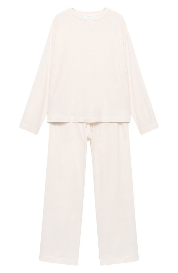 マンゴ レディース アンダーウェア ナイトウェア コットン MANGO Plain Cotton Pajamas Vanilla