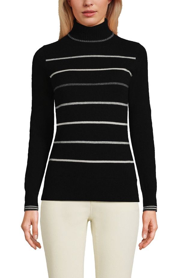 ランズエンド レディース アウター パーカー・スウェット タートルネック セーター Lands End Cashmere Turtleneck Sweater Black Heritage Strip