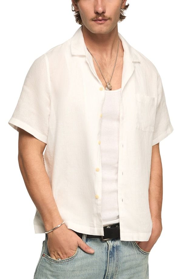 ラッキーブランド メンズ トップス シャツ Lucky Brand Notch Collar Short Sleeve ButtonUp Shirt Bright White ホワイト