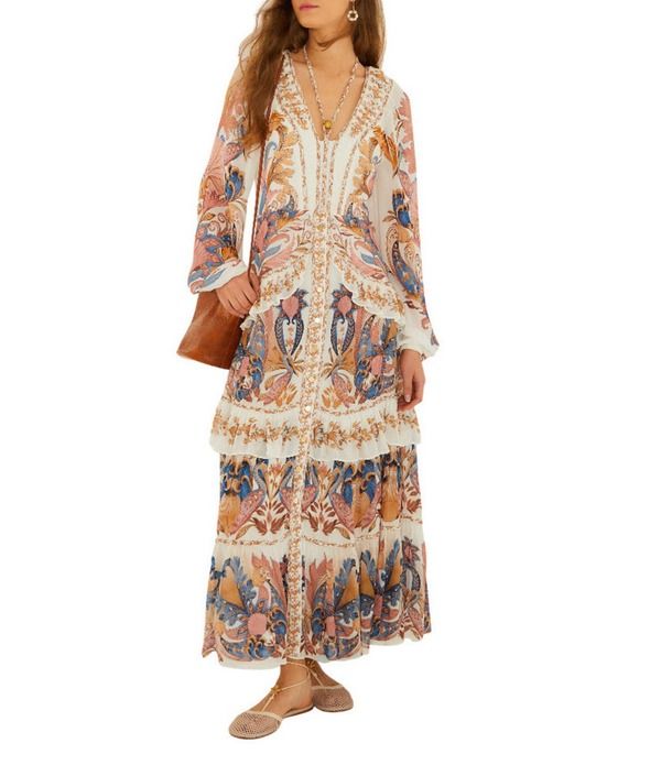 ファーム レディース トップス ワンピース Vネック ティアード フラワー柄 プリント マキシ フラワー Farm Rio Sea Garden OffWhite Braided Border Flo 49,680円