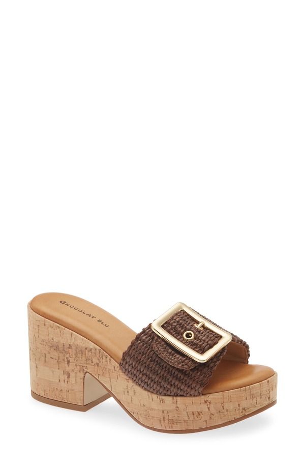 ショコラブルー レディース シューズ ヒール プラットフォーム サンダル Chocolat Blu Gani Platform Slide Sandal Brown Raffia ブラウン