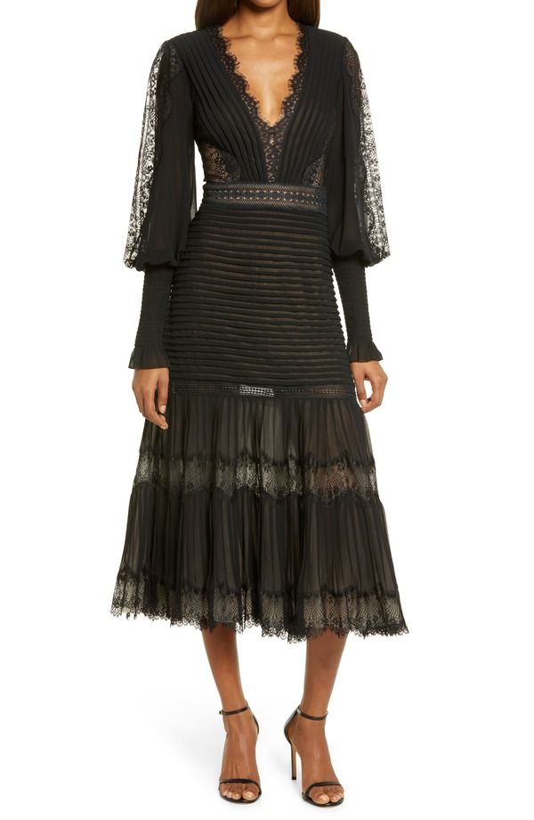 タダシショージ レディース トップス ワンピース レース Tadashi Shoji Lace Pintuck Long Sleeve Cocktail Dress Black Nude ブラック