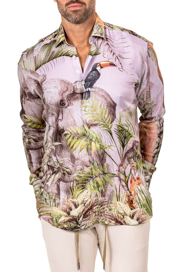 マセオ メンズ トップス シャツ プリント Maceoo Fibonacci Marthyr 0322 Wildlife Print Contemporary Fit ButtonUp Shirt W