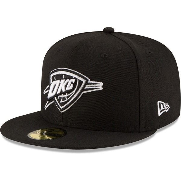 ニューエラ レディース アクセサリー 帽子 ロゴ Mens New Era Black Oklahoma City Thunder Black White Logo 59FIFTY Fitted Ha