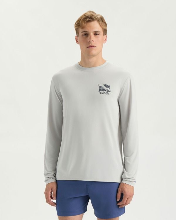ソルトライフ メンズ トップス シャツ Salt Life Underwater Diving SLX Performance Long Sleeve Shirt Mist Grey Heather