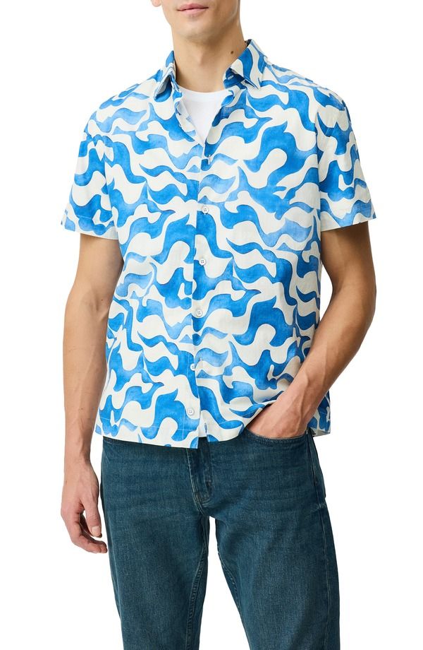 ロッドアンドグン メンズ トップス シャツ プリント コットン Rodd Gunn Fireshawave Print Short Sleeve Cotton ButtonUp Shirt Ocean