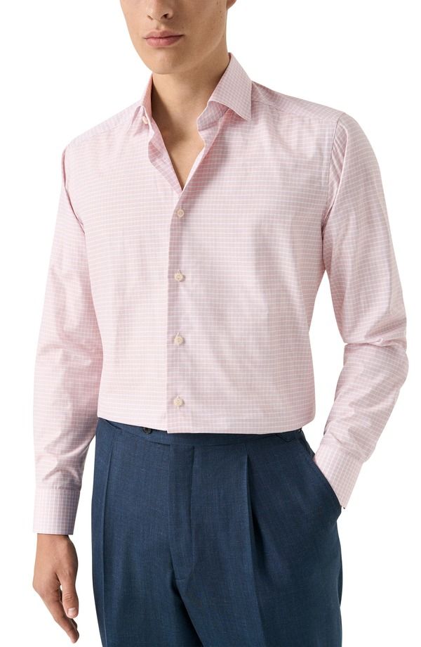 エトン メンズ トップス シャツ コットン Eton Contemporary Fit Check Fine Cotton Twill Dresshirt Medium Orange オレンジ