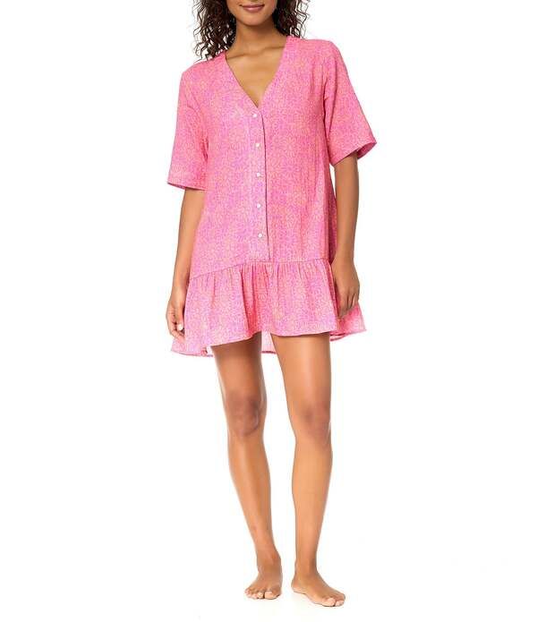 ライジンズ レディース トップス ワンピース Vネック フリル Raisins Flower Jacquard VNeck Ruffle Button Front Swim CoverUp Dress
