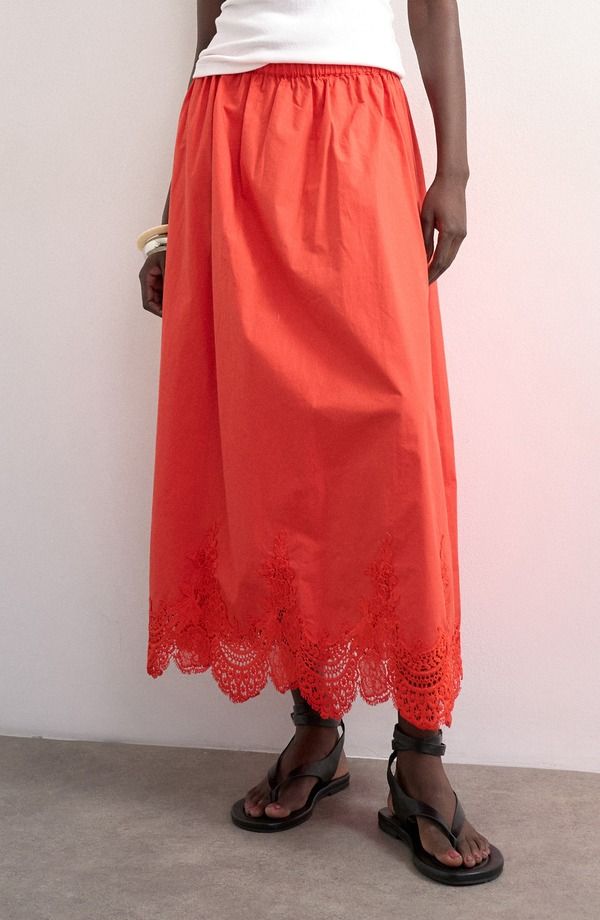 トップショップ レディース ボトムスカート レース マキシ Topshop Lace Hemaxi Skirt Red レッド