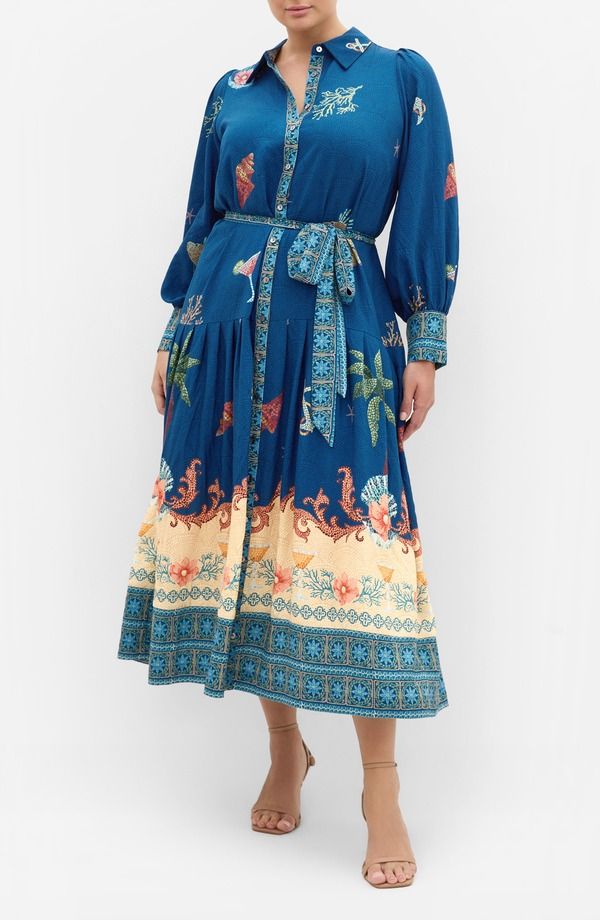 シティーシック レディース トップス ワンピース プリント シャツ マキシ City Chic Ezra Mixed Print Long Sleeve Maxi Shirtdress Navy Se