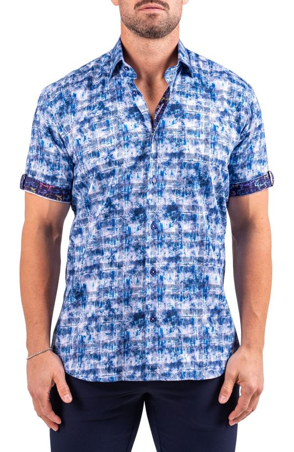マセオ メンズ トップス シャツ コットン Maceoo Galileo Resistance0331 Blue Short Sleeve Cotton ButtonUp Shirt Blue ブルー