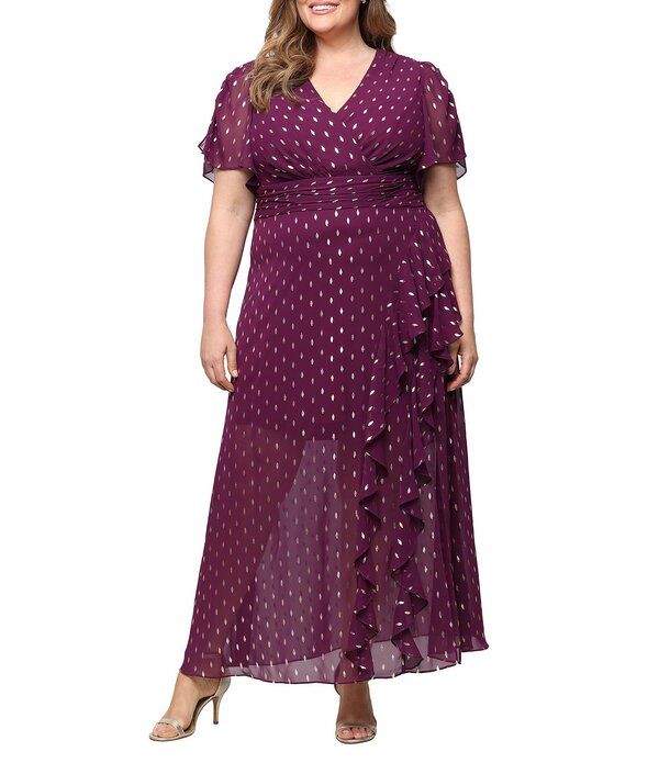 イグナイト レディース トップス ワンピース Vネック シフォン プラスサイズ プリント フリル Ignitevenings Plusize Surplice VNeck Flutter Sleeve