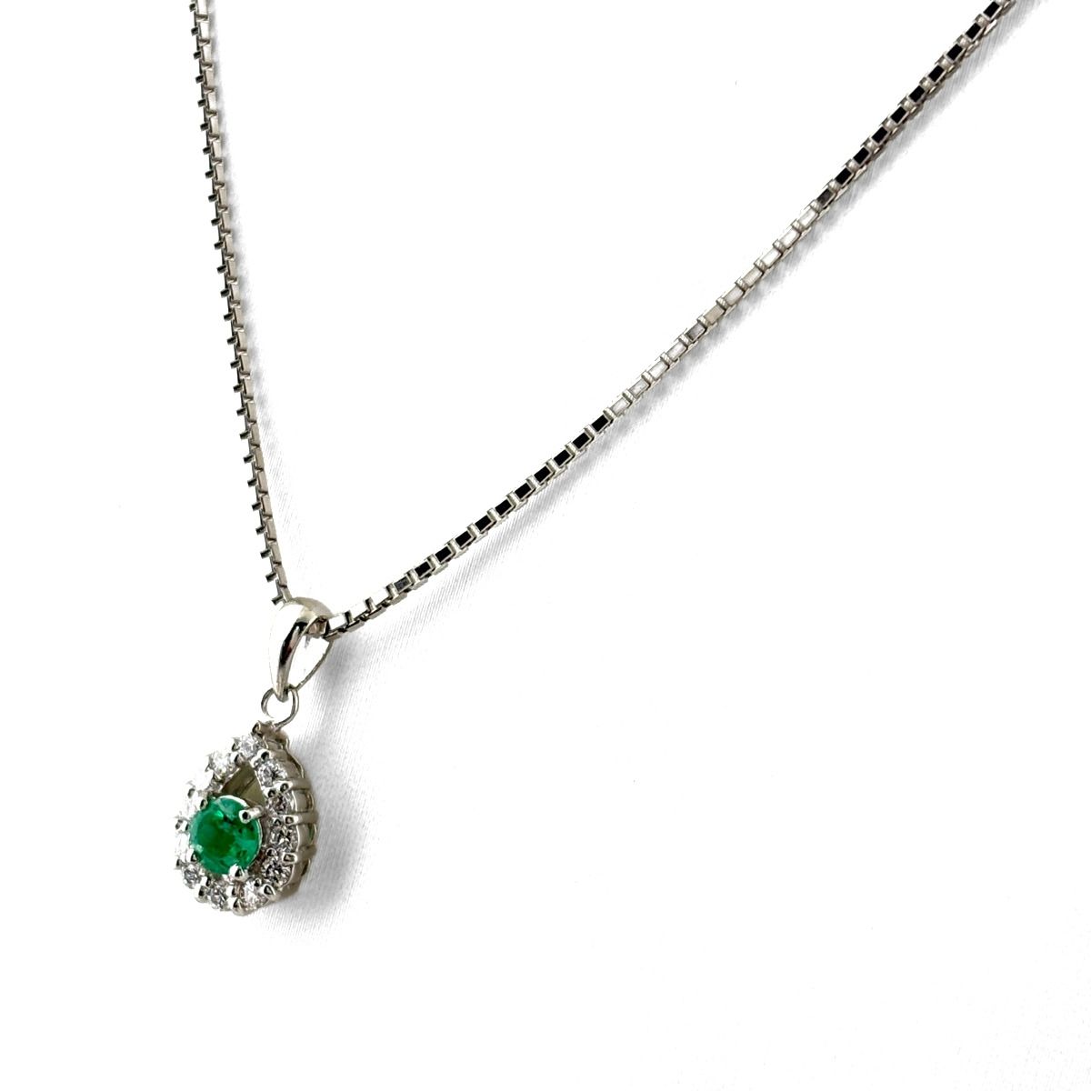 エメラルド プラチナ ペンダント メレダイヤ ダイヤモンド ネックレス Pt900 Pt850 エメラルド レディース 【中古】