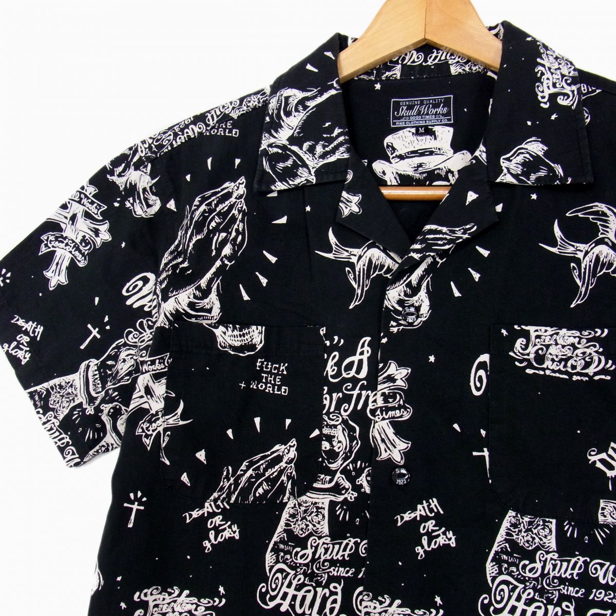 ◇SKULL WORKS 半袖 アロハシャツ オープンカラー グラフィック