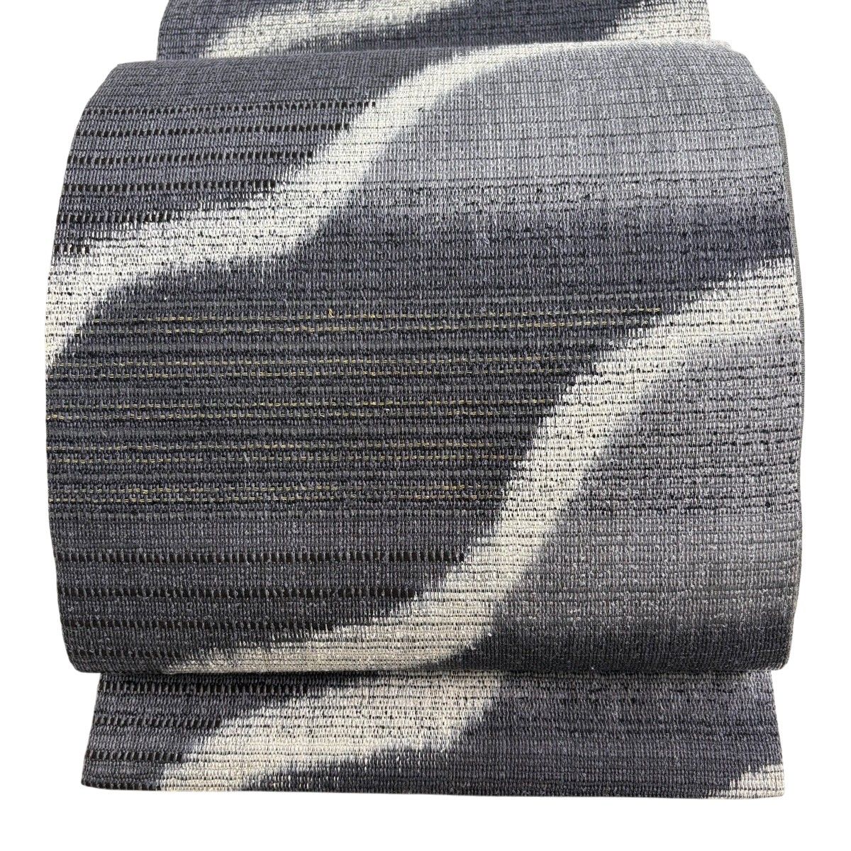 【美品】 袋帯 名品 夏帯 幾何学 金糸 灰色 六通 正絹 【中古】