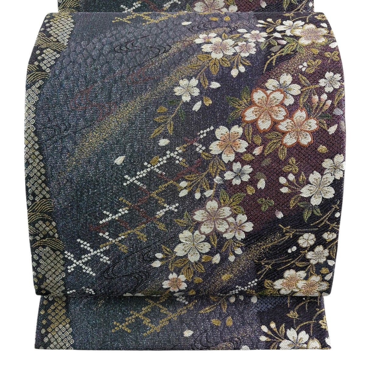 【美品】 袋帯 秀品 やまと 桜 松葉 金糸 箔 青紫 六通 正絹 【中古】 6,776円