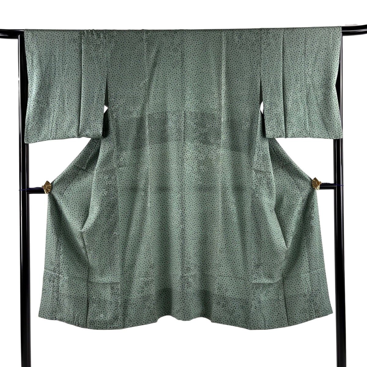 【美品】 長襦袢 身丈125cm 裄丈65.5cm M 三角 地紋 緑 正絹 秀品 【中古】
