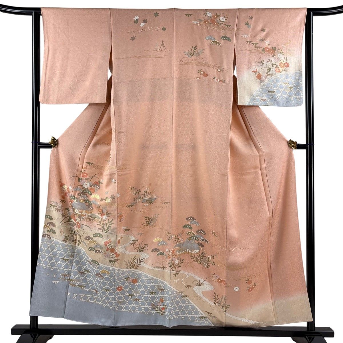 【美品】 訪問着 身丈155cm 裄丈63cm S 袷 家屋 松竹梅 金彩 ぼかし ピンク 正絹 秀品 【中古】 8,732円