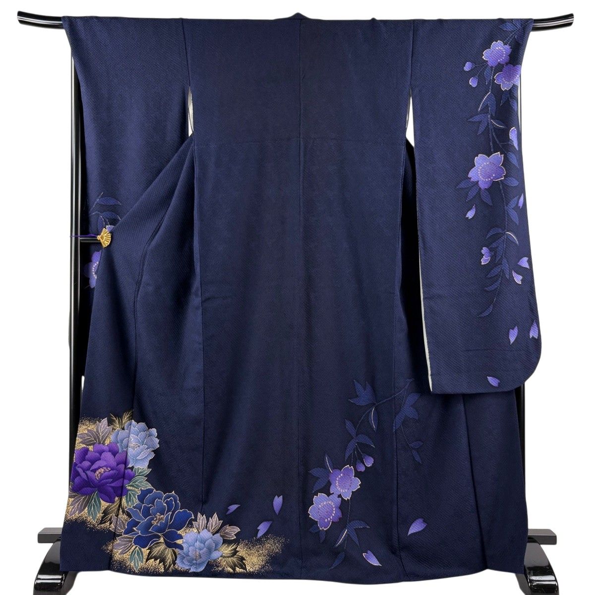 振袖 身丈168.5cm 裄丈69cm L 袷 やまと 牡丹 金彩 絞り 濃紺 正絹 秀品 【中古】 6,160円