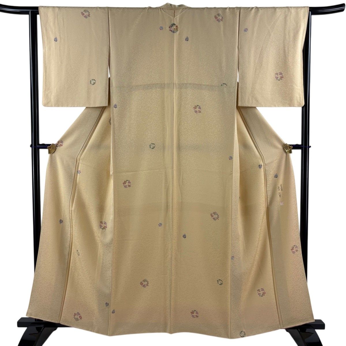 【美品】 小紋 身丈160cm 裄丈63.5cm S 袷 落款 花丸文 鈴 ベージュ 正絹 秀品 一つ紋 【中古】 6,864円
