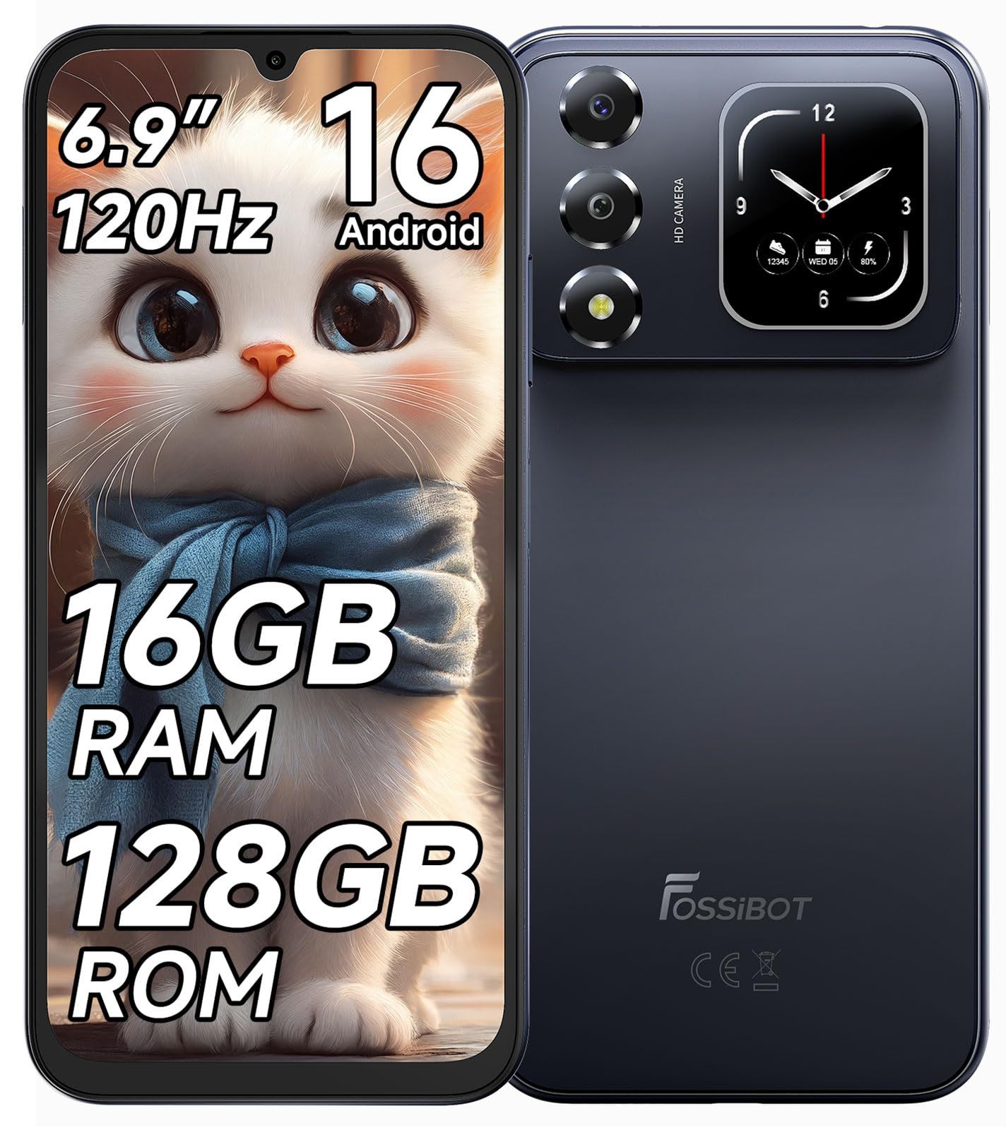 FOSSiBOT S7 SIMフリー スマホ 本体 16GB RAM+128GB ROM 最大1TB拡張 Android 16 スマホ オクタコア 6.9インチHD+ 大画面 120Hzリフレッシュレ 17,024円