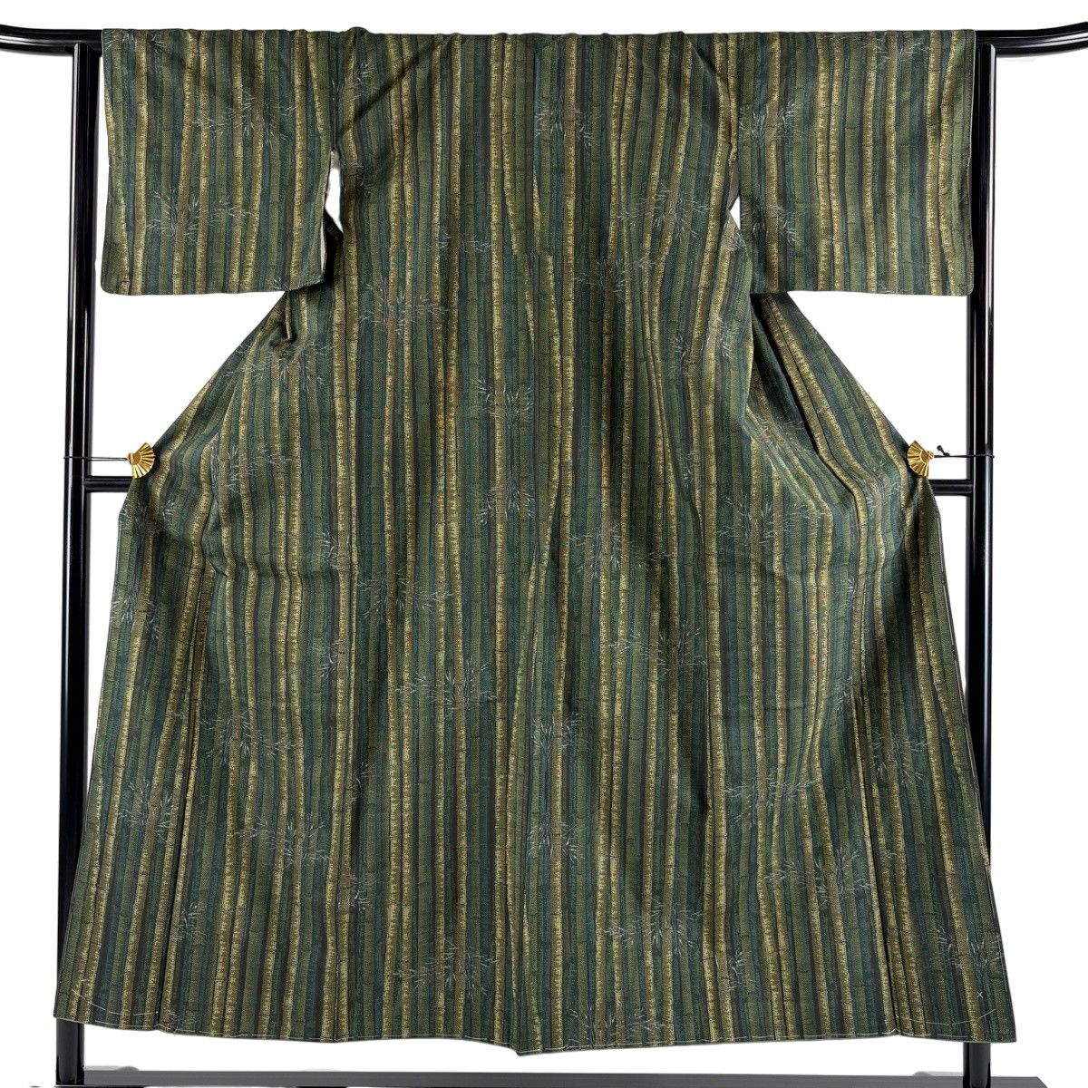 【美品】 紬 身丈152.5cm 裄丈64.5cm M 袷 竹 緑 正絹 秀品 【中古】 6,248円