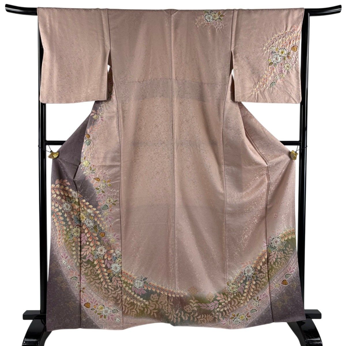 【美品】 訪問着 身丈164cm 裄丈65.5cm M 袷 徳永憲峯 落款 辻ヶ花 華文 銀通し ぼかし 灰紫 正絹 逸品 【中古】