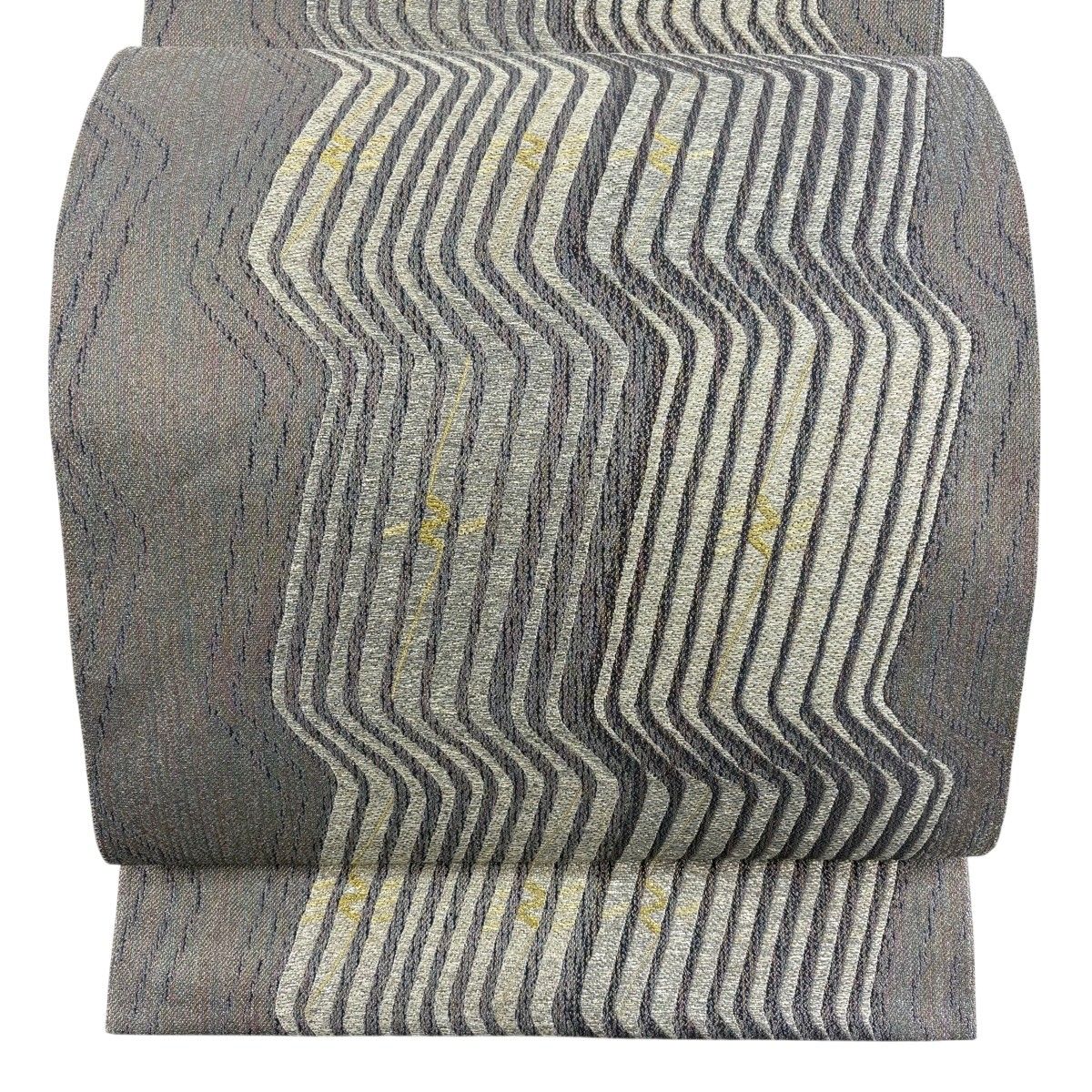 【美品】 袋帯 逸品 彩芳繍文 金銀糸 箔 灰色 六通 正絹 【中古】