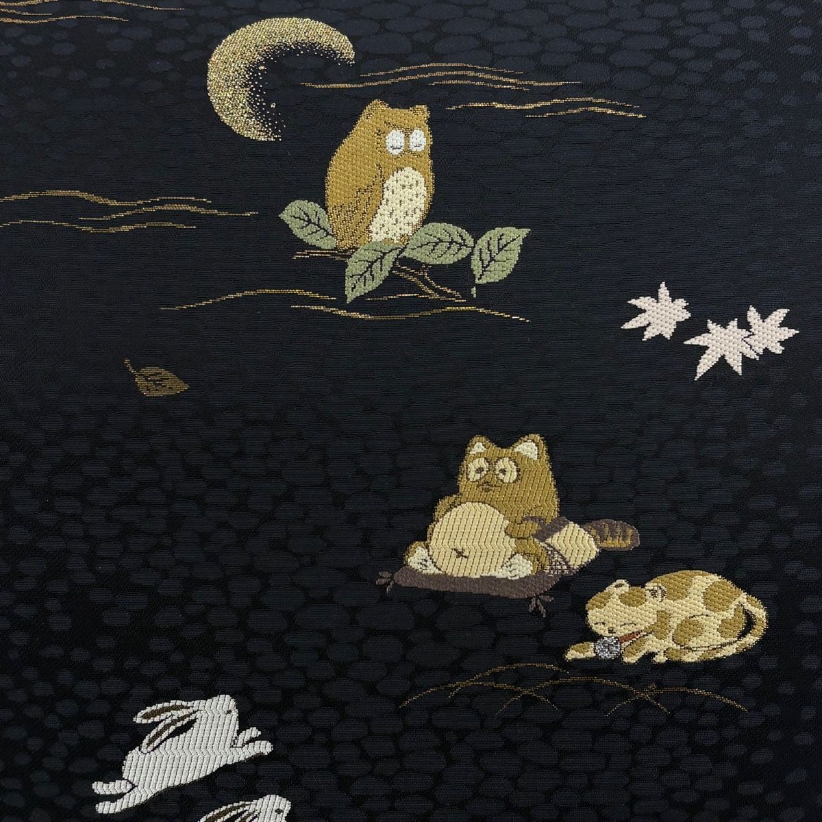 【美品】 袋帯 逸品 フクロウと月 狸と猫 箔 濃紺 六通 正絹 【中古】 【美品】 袋帯 逸品 フクロウと月 狸と猫 箔 濃紺 六通 正絹 【中古】