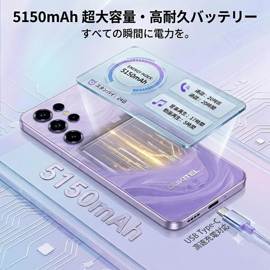 OUKITEL C2 スマートフォン 6.52インチ 16GB+128GB 5000mAh 13MP+5MP Android 14 OTG (ブルー)