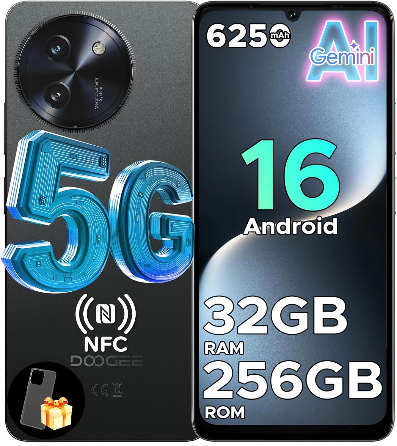 5G スマホ DOOGEESmart NOTE59PRO SIMフリー Android16 スマートフォン 本体 GeminiAI アンドロイドスマホ 32GB RAM+256GB ROM 8コア