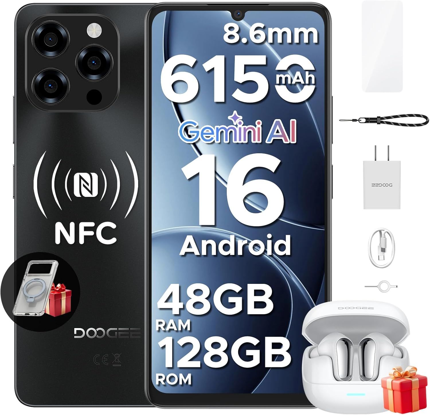 【Android16 SIMフリー スマホ・豪華セット】DOOGEESmart Note58 スマホ 本体 ワイヤレスBluetoothイヤホン付き 48GB+128GB 2TB拡張 スマートフォン 42,660円