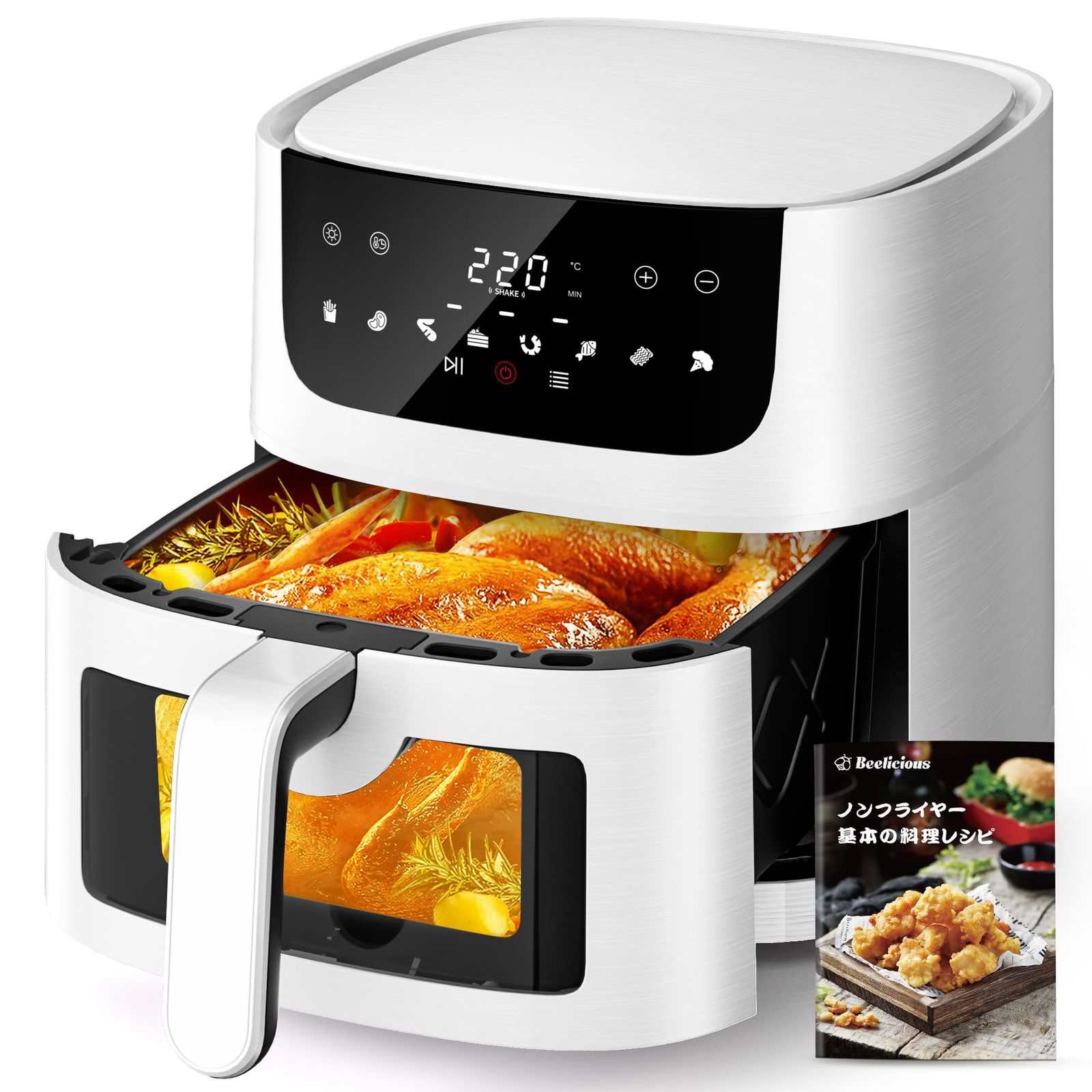 Beelicious ノンフライヤー 4.5L 可視窓 大容量 エアフライヤー オイルカット 省エネ 最高温220℃ 1~5人 家庭用 卓上 電気フライヤー ノンオイルフライヤー 揚げ物 惣菜 LEDタッチパネル タイマー 温度調整 日本語説 107cb69e