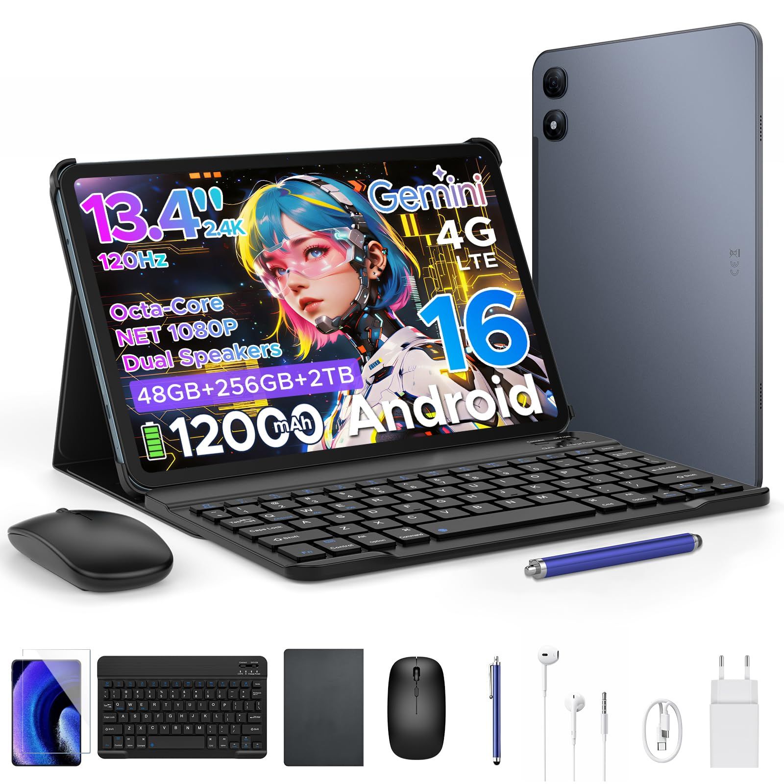 【2026新登場 Android16 タブレット 13.4インチインチFHD+大画面、2.4K 120Hz、4G LTE】P13 Pro アンドロイドタブレット、48GB+256GB+2TB拡張対応、 27,788円