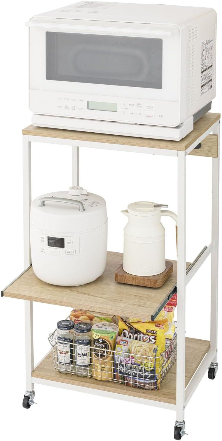 Luminous ルミナス レンジ台 幅50cm スライド棚 2口コンセント付 キッチンラック キャスター付 RGC-3NA 炊飯器ラック 電子レンジ台 収納ラック おしゃれ スチールラック