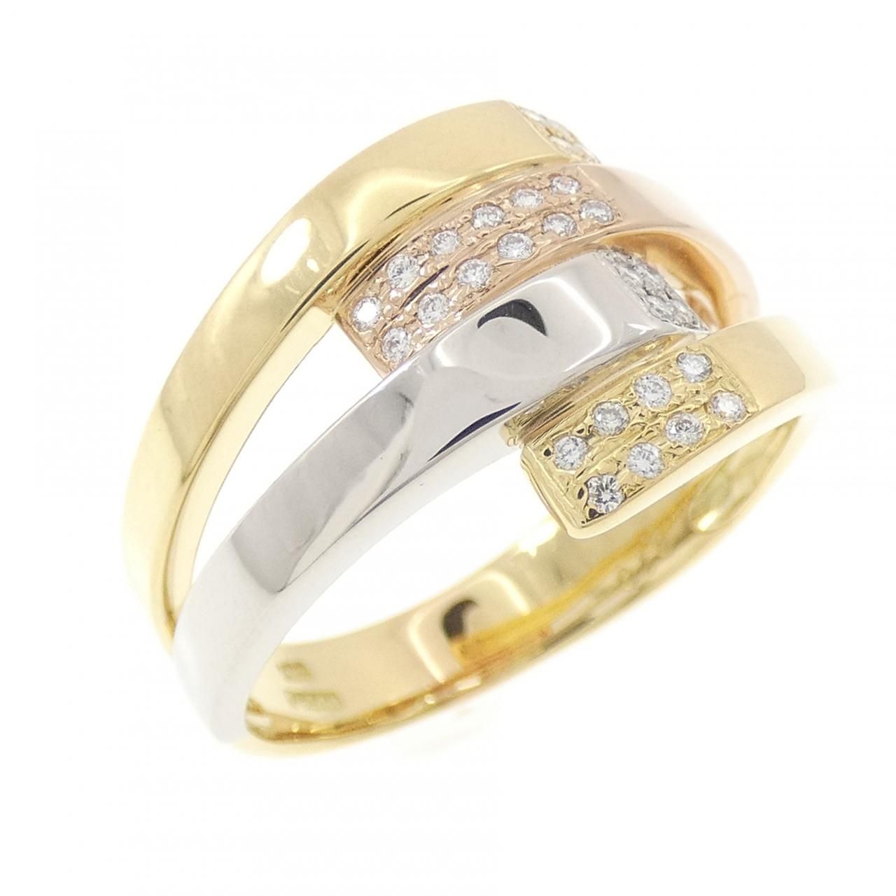 K18YG/PT900/K18PG ダイヤモンド リング 0.10CT