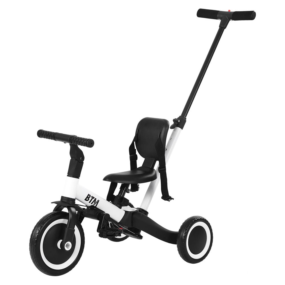 4in1 子供用三輪車 押し棒付き ホワイト 調整可能 乗用玩具【ホワイト】