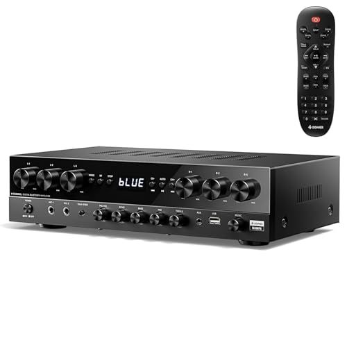 Donnerパワーアンプ、プレミアム1000Wピークパワー6チャンネルオーディオアンプ、Bluetooth 5.3、USB、FM、2マイクイン、エコー、RCA、光ファイバー/同軸入力、ホーム、カラオケ、シアタースピーカー用、MAMP6★
