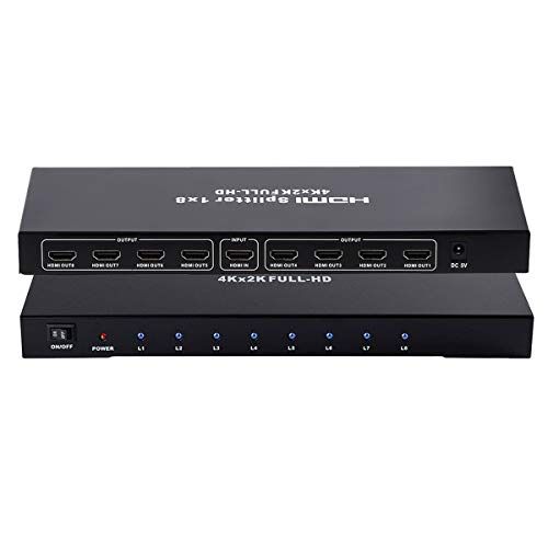 HDMI Splitter 4Kx2K 30Hz 1 Input 8 Output 3D 2160P HDMI1.4b HDCP 1.4 HDMI Splitter Matrix Selector Compatible with HDTV/Blu-ray DVD/PS2/PS3/PS4/PC