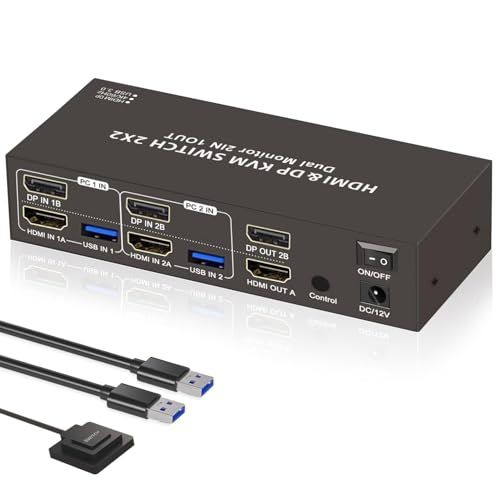 HDMI Displayport KVM 切替器 2入力2出力 4K 60Hz HDMI+DP 2PC 切替 USB3.0 KVM 切り替え器 スイッチャー キーボード マウス プリンター スキャナー共有 PC USB 2入力 4出力 複数 モニター 適用★