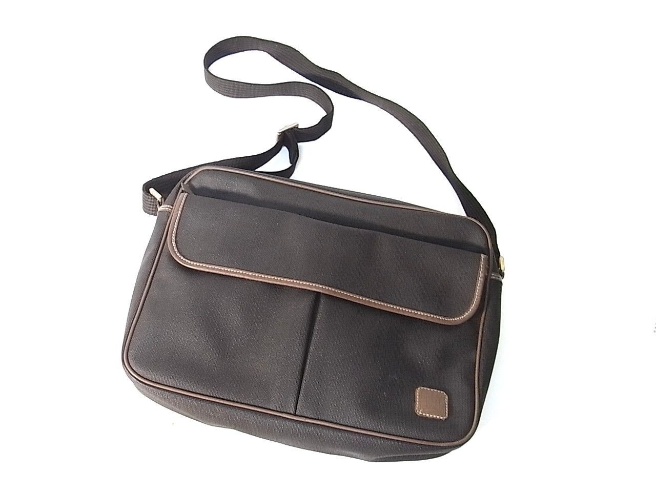 Dunhill ダンヒル PVC×レザー製ショルダーバッグ チャコールグレー×ダークブラウン 美品 6,952円
