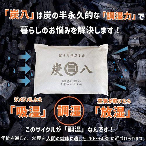 出雲カーポン 炭八 室内用 大袋 12L ４袋セット 45cm×45cm×厚さ7cm 重量1300ｇ 調湿木炭 除湿