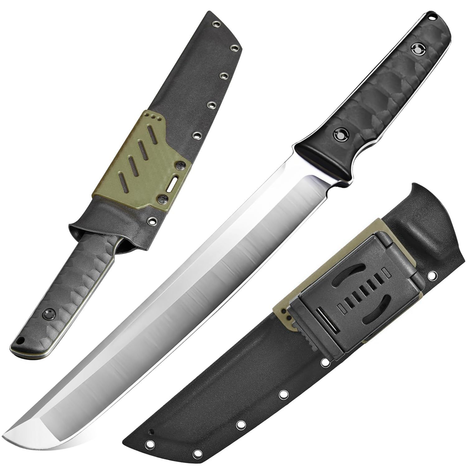 DCE 鞘付和式アウトドアナイフ 和式シースナイフ 【武刀・慈】 ジャパニーズ・タント 7Cr17MoVステンレス鋼 フルタング構造 真黒G10柄材＋緑パッキング送料無料 d43f92c0