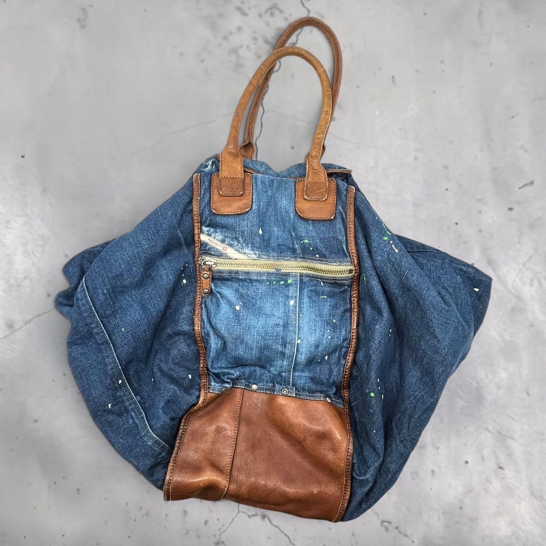 DIESEL Divina Denim Leather Tote Bag XL