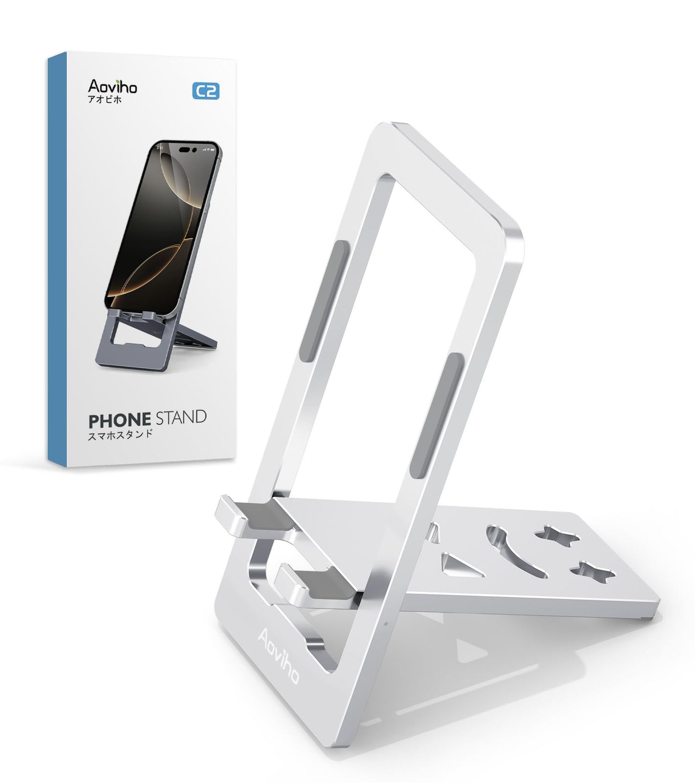 Aoviho (Aoviho) Smartphone Stand, Cell Phone Stand, Desktop, Thin Smartphone Stand, Foldable iPhone Holder, Phone Stand, Horizontal and Vertical Stand, Aluminum Alloy, Angle Adjustment, Easy to Carry, Cute, iPhone 17 Air 16e 16 15 14 Plus P1