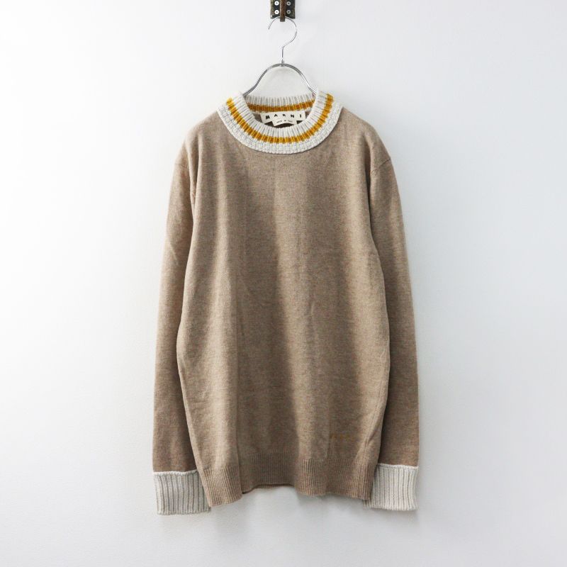 美品 メンズ MADE IN ITALY マルニ MARNI Contrast Detail knit ニット プルオーバー 46｜ベージュ セーター【2400015079110】