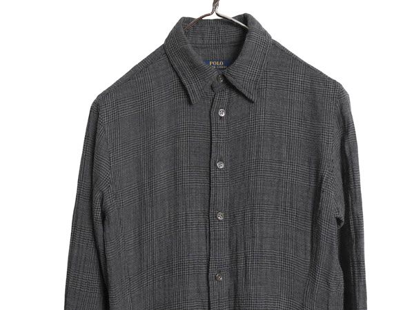 ポロ ラルフローレン グレン チェック 長袖 シャツ ワンピース レディース S / ウール シャツワンピ ベルト付き ロング丈 フレア シンプル