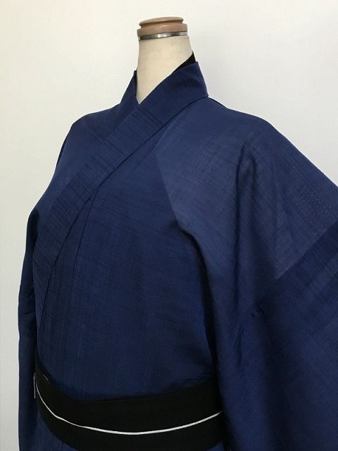 新品 Lサイズ 男物 紬 化繊 青地に霞文様 夏着物 12,870円