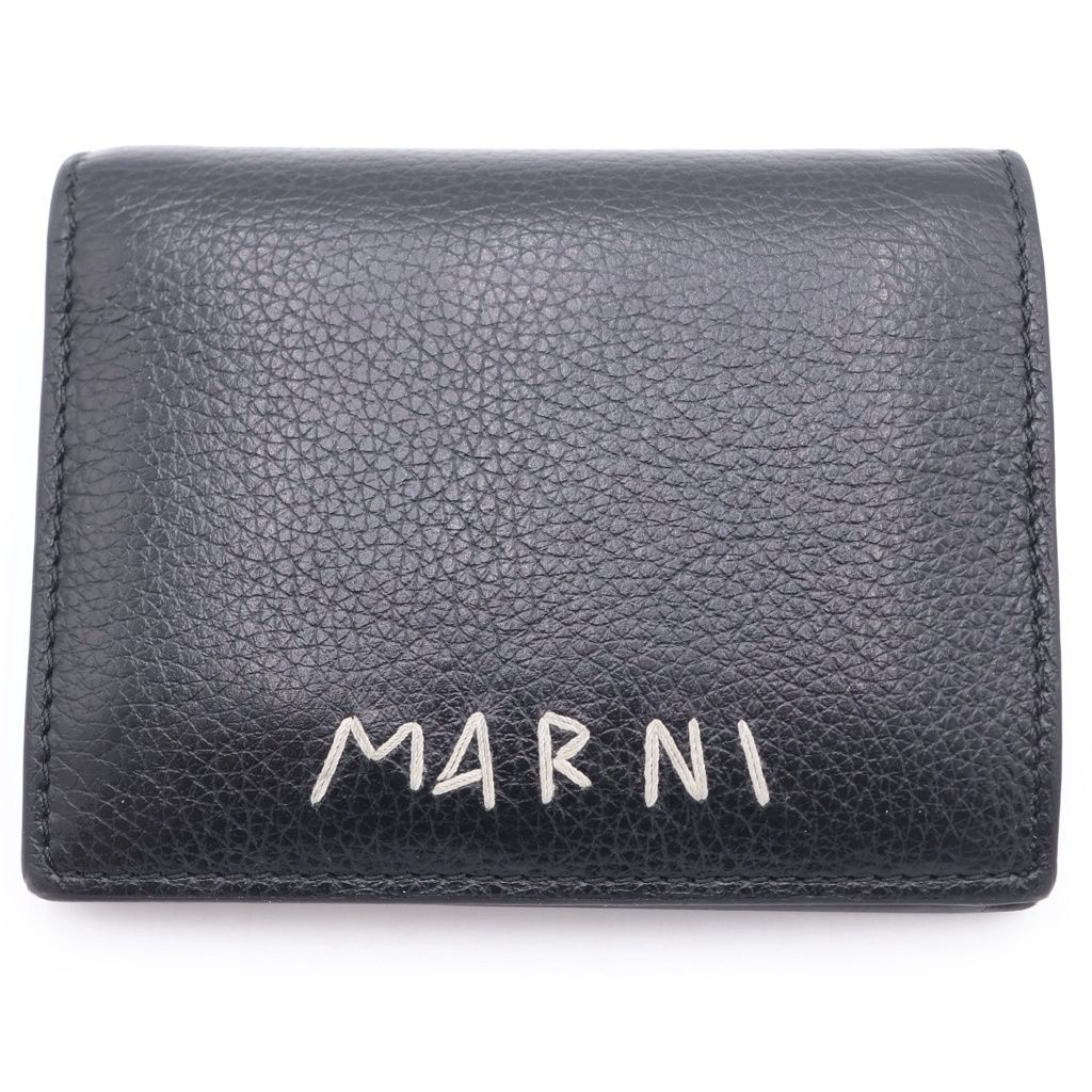 MARNI (マルニ) ロゴ刺繍 2つ折り財布 ミニウォレット ブラック レザー 20,798円